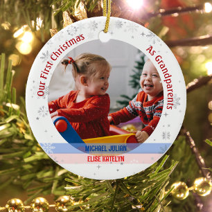 Twins Baby Boy Girl 1. Weihnachten Großeltern Foto Keramik Ornament