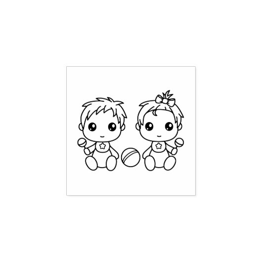 Twins Baby Boy Girl 1x1 Gummistempel (Prägung)