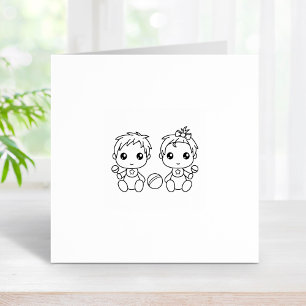 Twins Baby Boy Girl 1x1 Gummistempel