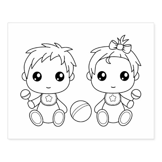 Twins Baby Boy Girl Coloring Page Gummistempel (Prägung)