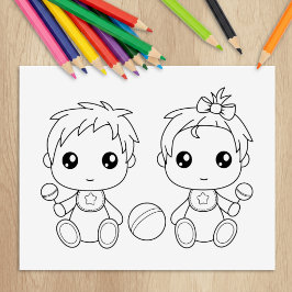 Twins Baby Boy Girl Coloring Page Gummistempel