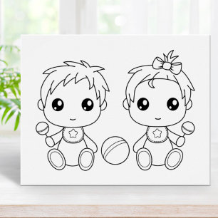Twins Baby Boy Girl Coloring Page Poster