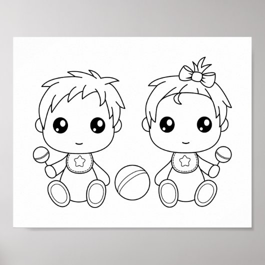 Twins Baby Boy Girl Coloring Page Poster (Vorne)