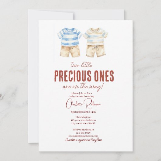 Twins Baby Boy Niedlich Baby Dusche Einladung (Vorderseite)