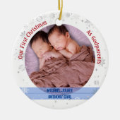 Twins Baby Boys 1. Weihnachten als Godeltern 2 Fot Keramik Ornament (Vorne)