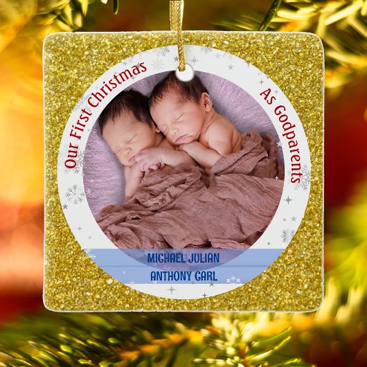 Twins Baby Boys 1. Weihnachten als Godeltern 2 Fot Keramikornament