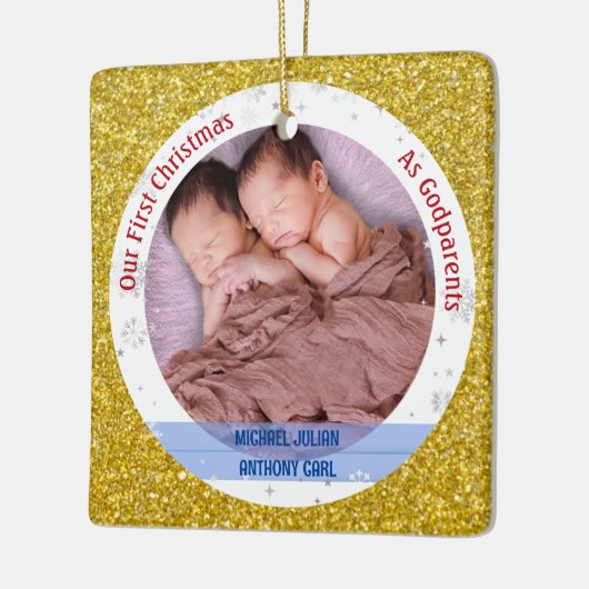 Twins Baby Boys 1. Weihnachten als Godeltern 2 Fot Keramikornament (Links)