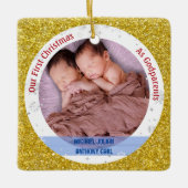 Twins Baby Boys 1. Weihnachten als Godeltern 2 Fot Keramikornament (Vorderseite)
