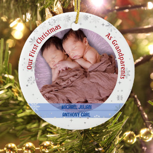 Twins Baby Boys 1. Weihnachten als Großeltern 2 Fo Keramik Ornament