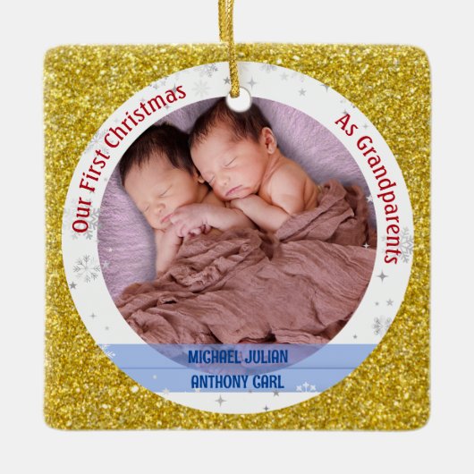 Twins Baby Boys 1. Weihnachten als Großeltern 2 Fo Keramikornament (Vorderseite)