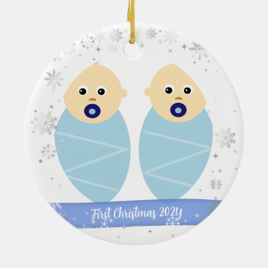 Twins Baby Boys 1. Weihnachten Großeltern Fotos Keramik Ornament (Hinten)