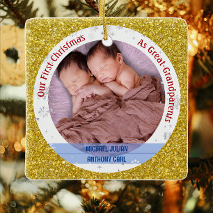 Twins Baby Boys 1. Weihnachten Großeltern Fotos Keramikornament