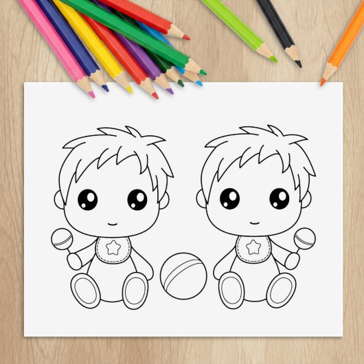 Twins Baby Boys Coloring Page Gummistempel
