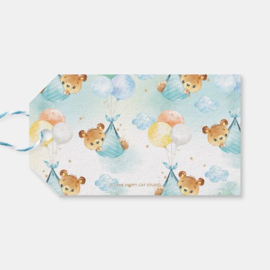 Twins Baby Boys Niedlich Bears Balloons Babydusche Geschenkanhänger (Rückseite Horizontal)