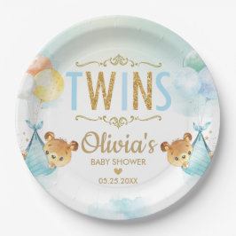 Twins Baby Boys Niedlich Bears Balloons Babydusche Pappteller