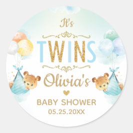 Twins Baby Boys Niedlich Bears Balloons Babydusche Runder Aufkleber