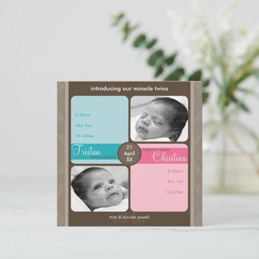 TWINS BABY DANKE :: geschätzt 1SQ Ankündigung (Stehend Vorderseite)