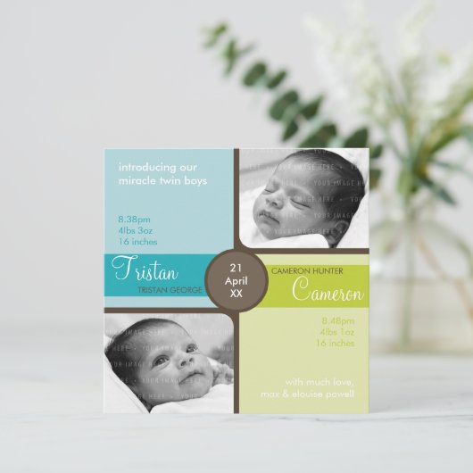 TWINS BABY DANKE :: geschätzt 2SQ Ankündigung (Stehend Vorderseite)