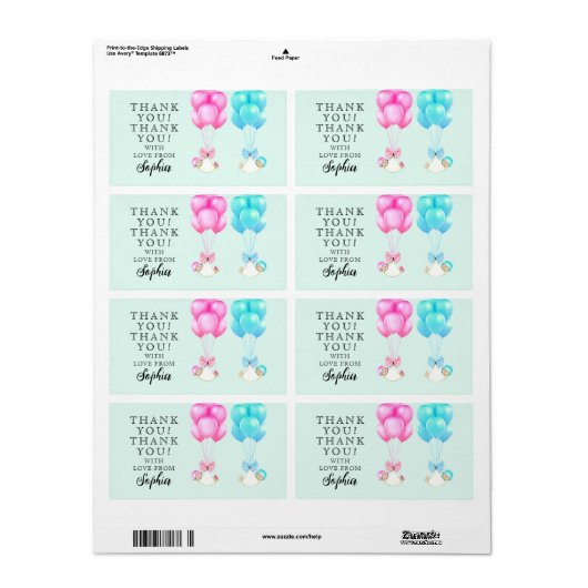 Twins Baby Dusche Danke Label (Vorne)