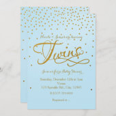 TWINS Baby Dusche Light Blue & Gold Dot Einladung (Vorne/Hinten)
