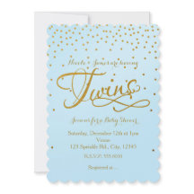 TWINS Baby Dusche Light Blue & Gold Dot Einladung