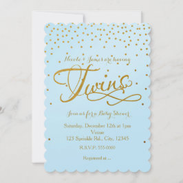 TWINS Baby Dusche Light Blue & Gold Dot Einladung