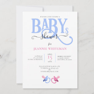 TWINS BABY DUSCHE MIT PINK & BLAU SCHNULLER EINLADUNG