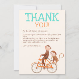 Twins Baby Dusche Niedlicher Affe Doppelstörung Dankeskarte