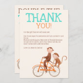 Twins Baby Dusche Niedlicher Affe Doppelstörung Dankeskarte (Vorne/Hinten)