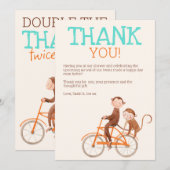 Twins Baby Dusche Niedlicher Affe Doppelstörung Dankeskarte (Vorne/Hinten)