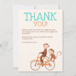 Twins Baby Dusche Niedlicher Affe Doppelstörung Dankeskarte