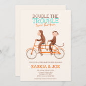 Twins Baby Dusche Niedlicher Affe Doppelstörung Einladung (Vorne/Hinten)