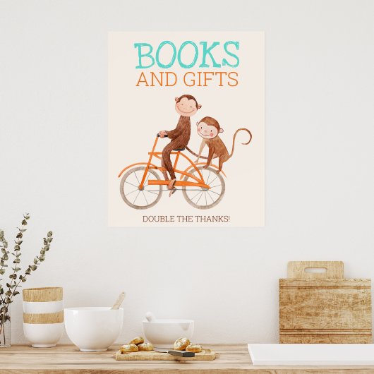 Twins Baby Dusche Niedlicher Affe Doppelstörung Poster (Küche)