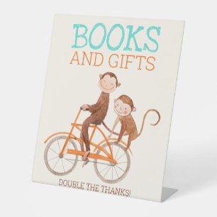 Twins Baby Dusche Niedlicher Affe Doppelstörung Sockelschild