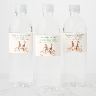 Twins Baby Dusche Niedlicher Affe Doppelstörung Wasserflaschenetikett