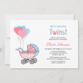 Twins Baby Dusche Pink Blue Balloons und Stroller Einladung (Vorderseite)