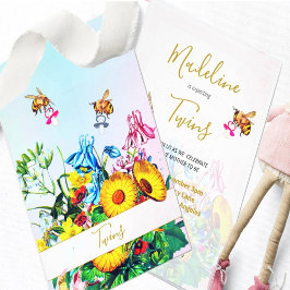 Twins Baby Duwer Blue Pink Floral Honey Bees Einladung