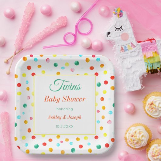 Twins Baby Duwer farbenfrohe Dots Muster Pappteller (Party)
