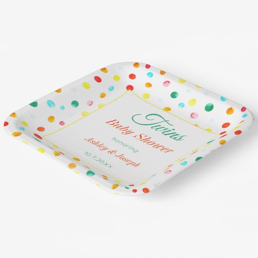 Twins Baby Duwer farbenfrohe Dots Muster Pappteller (Gewinkelt)