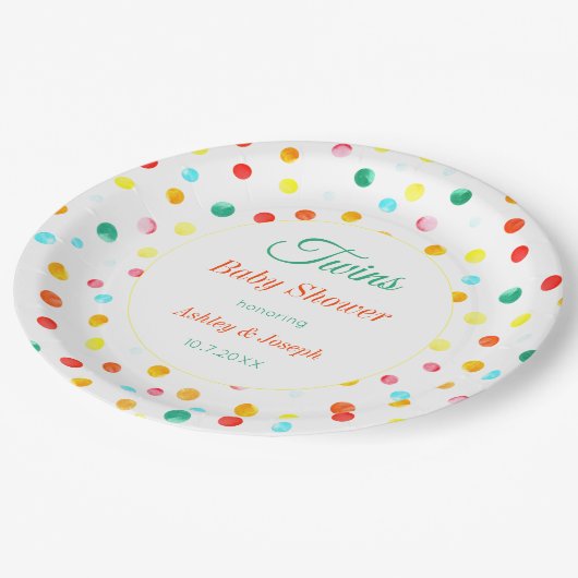 Twins Baby Duwer farbenfrohe Dots Muster Pappteller (Schrägansicht)