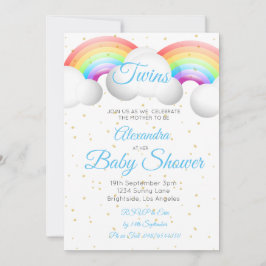 Twins Baby Duwer Regenbogen Wolken Blue Gold Spots Einladung