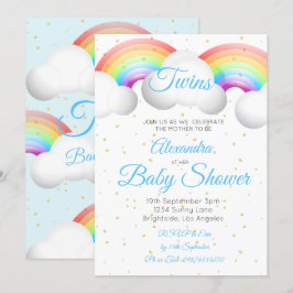 Twins Baby Duwer Regenbogen Wolken Blue Gold Spots Einladung