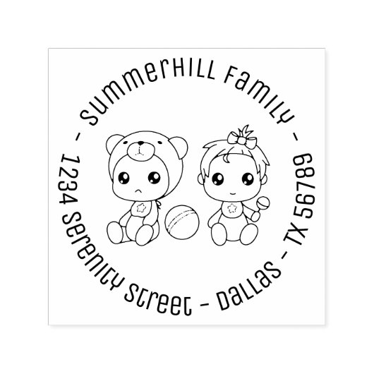 Twins Baby Girl Bear Familienadresse Permastempel (Design)