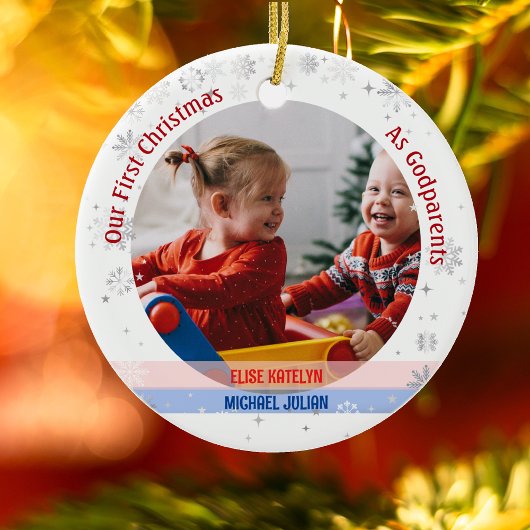 Twins Baby Girl Boy 1. Weihnachten als Godeltern F Keramik Ornament