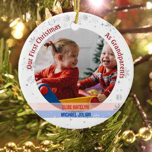 Twins Baby Girl Boy 1. Weihnachten Großeltern Foto Keramik Ornament