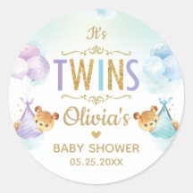 Twins Baby Girl Boy Bears Balloons Babydusche