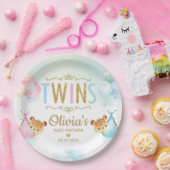 Twins Baby Girl Boy Niedlich Bear Balloons Babydus Pappteller (Party)