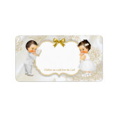 Twins Baby Girl Boy Taufe Christening Gold White Adressaufkleber (Vorne)