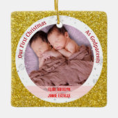 Twins Baby Girls 1. Weihnachten als Godeltern 2 Fo Keramikornament (Vorderseite)