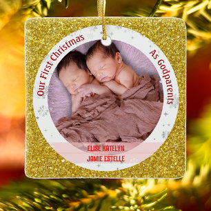 Twins Baby Girls 1. Weihnachten als Godeltern 2 Fo Keramikornament